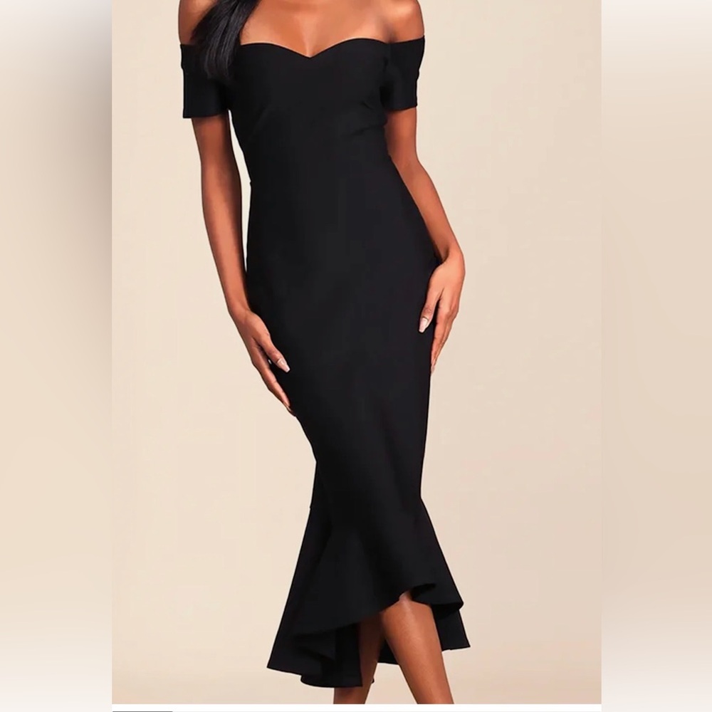Lulu’s - How Much I Care Black Off-the-Shoulder Midi Dress